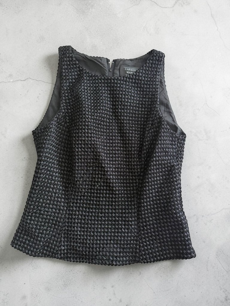 Carmen Marc Valvo Black Woven Top Size 6